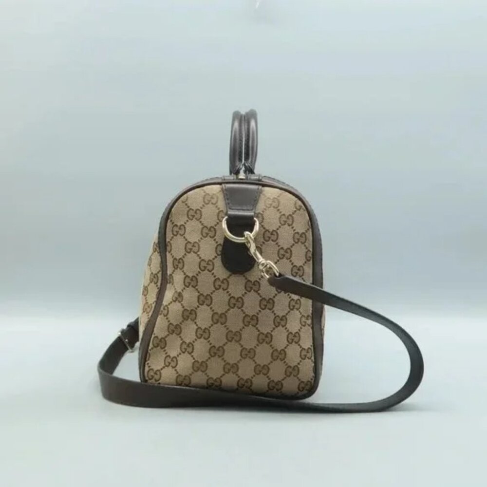 100% Authentic GUCCI Boston Brown GG Cloth Satchel 586-092624 - Picture 3 of 12